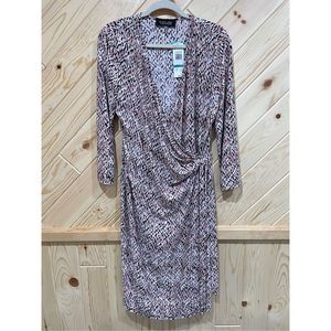 Black Label By Evan Picone Shift Dress Wrap Long Sleeve Printed Pink Size 16 NWT